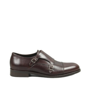Zapato de piel para hombre marrón con hebillas, estilo vestir, suela lisa ref410102