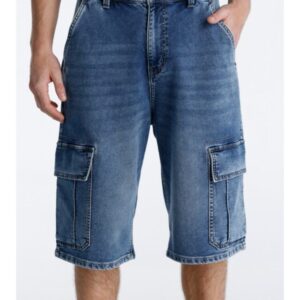SIX VALVES - Bermuda SIX Hombre Denim Cargo Azul con Bolsillos REF238518