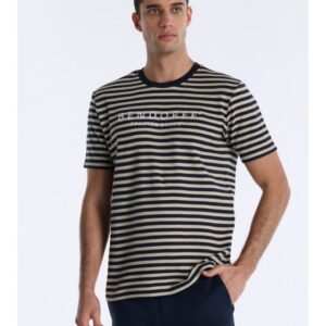 Camiseta Bendorff Hombre Rayas Beige y Azul Marino Manga Corta REF137502