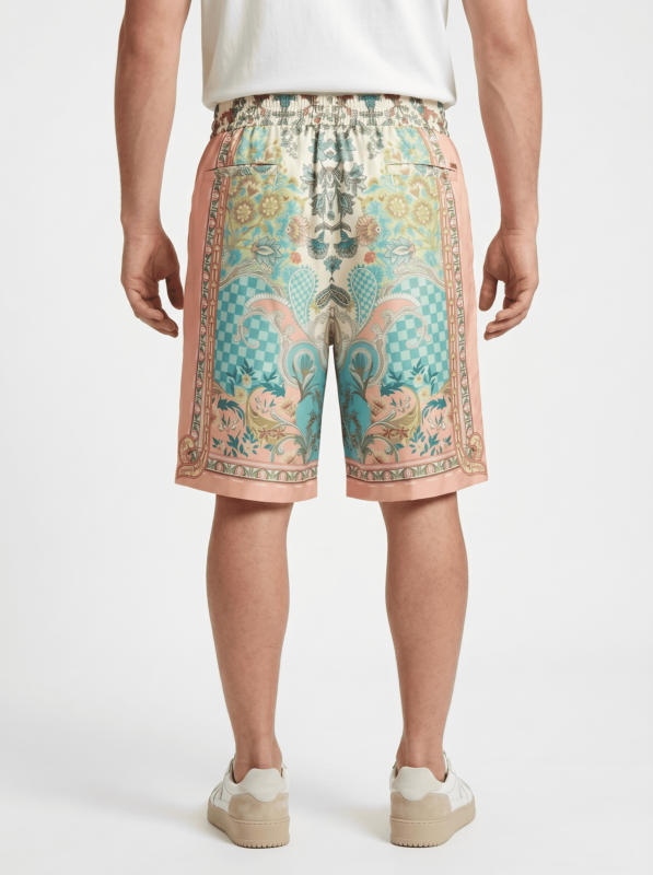 Bermuda estampada Gianni Lupo hombre regular fit con cintura elástica y cordón, multicolor rosa turquesa - Imagen 3