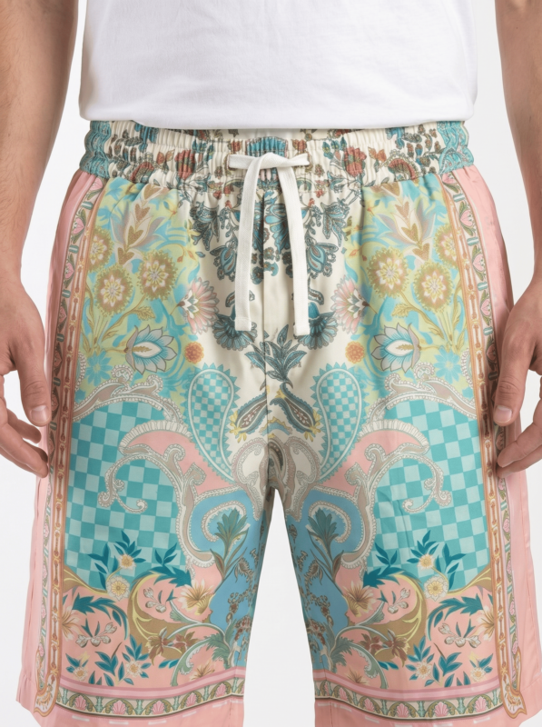 Bermuda estampada Gianni Lupo hombre regular fit con cintura elástica y cordón, multicolor rosa turquesa - Imagen 2