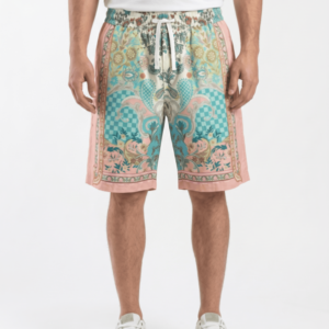 Bermuda estampada Gianni Lupo hombre regular fit con cintura elástica y cordón, multicolor rosa turquesa