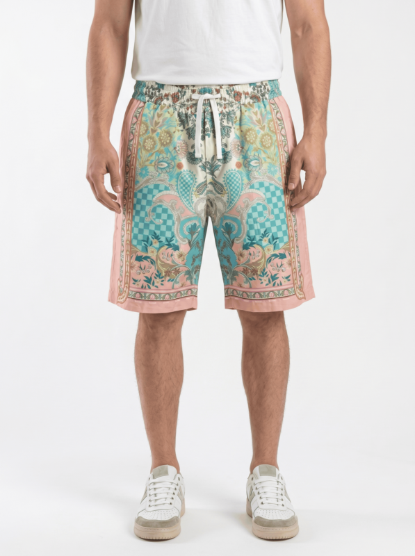 Bermuda estampada Gianni Lupo hombre regular fit con cintura elástica y cordón, multicolor rosa turquesa