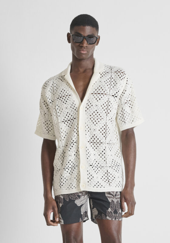 Jersey camisa Antony Morato Beachwear Collection relaxed fit crochet blanco ref416403 - Imagen 6
