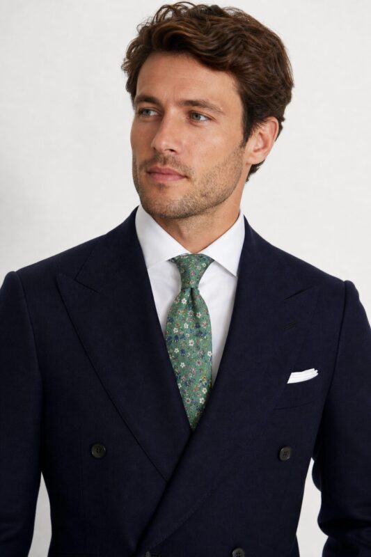 Corbata Liberty Verde Flores Azules y Rosas - Imagen 2