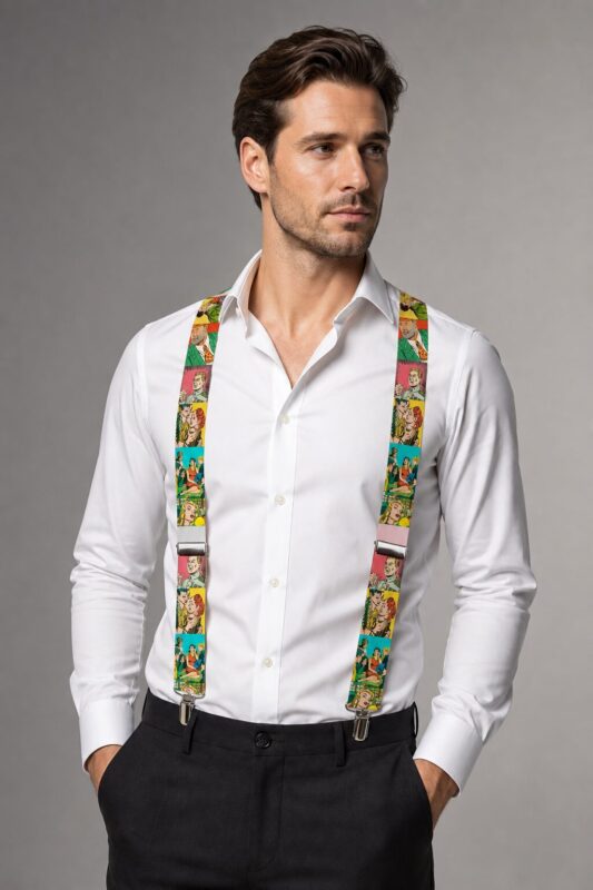 Tirante hombre estampado cómic | Tirantes originales para camisa blanca - Imagen 3