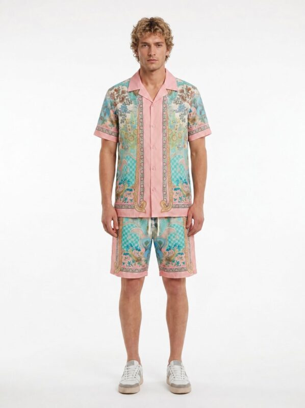 Bermuda estampada Gianni Lupo hombre regular fit con cintura elástica y cordón, multicolor rosa turquesa - Imagen 4