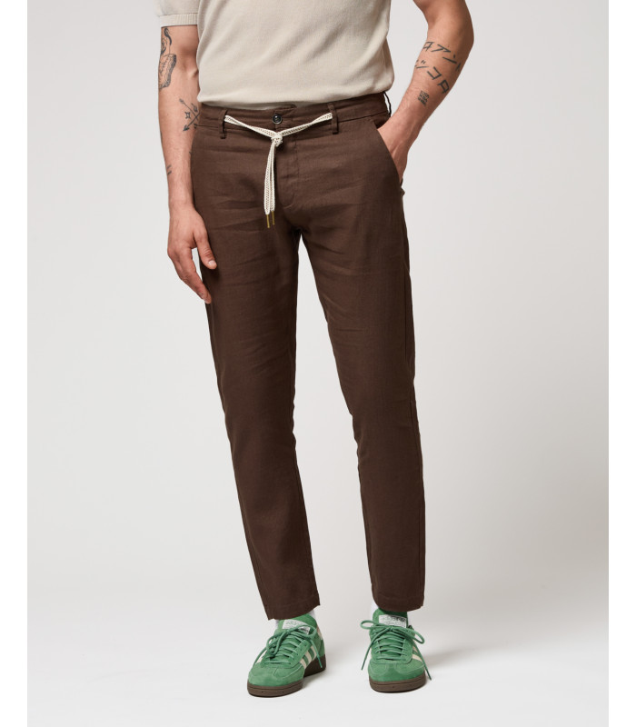 Pantalón Gianni Lupo de lino marrón con cordón ref 315501