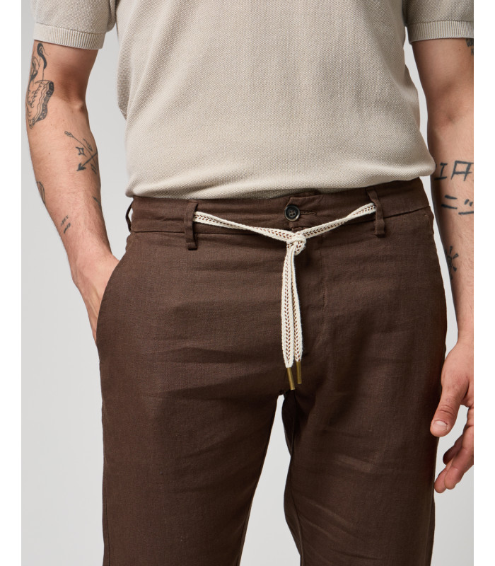 Pantalón Gianni Lupo de lino marrón con cordón ref 315501 - Imagen 7