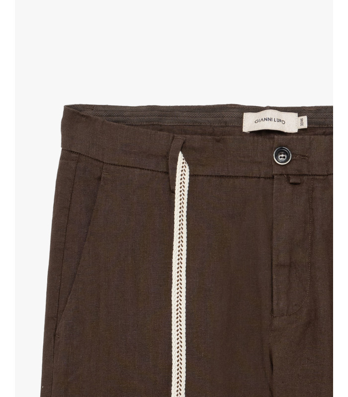 Pantalón Gianni Lupo de lino marrón con cordón ref 315501 - Imagen 4