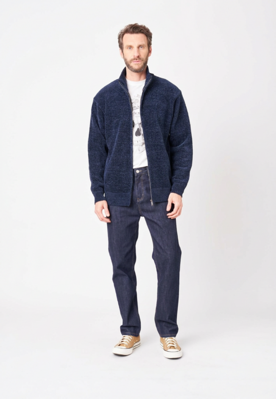 Chaqueta de Punto azul marino Chenilla Deeluxe Hombre 210101