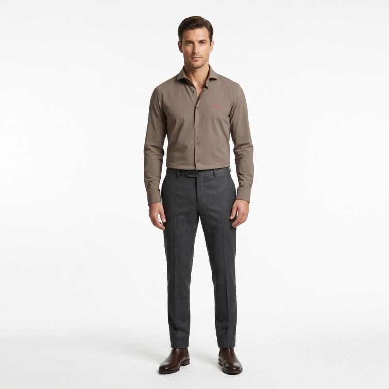 Camisa Café Hombre Dark&Fish Slim Fit | 80% Modal 20% Espandex 276308