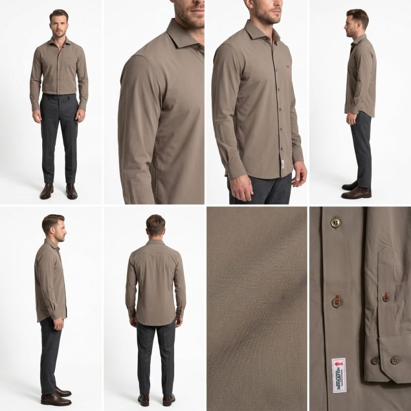 Camisa Café Hombre Dark&Fish Slim Fit | 80% Modal 20% Espandex 276308 - Imagen 5