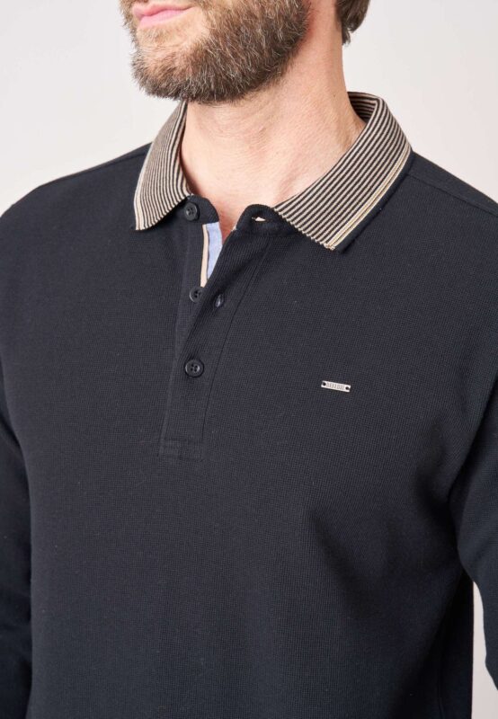 DEELUXE Polo de hombre de corte clásico en 100% algodón con ribete en contraste. Negro 176603 - Imagen 2