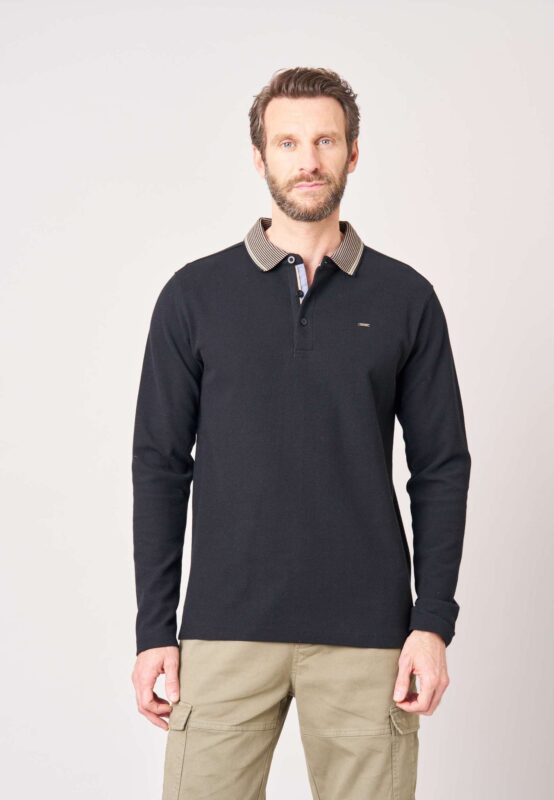 DEELUXE Polo de hombre de corte clásico en 100% algodón con ribete en contraste. Negro 176603