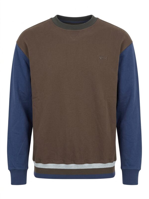 Sudadera bicolor Blockcolor marron y azul 'Dark&Fish' con Detalle en Relieve 251145
